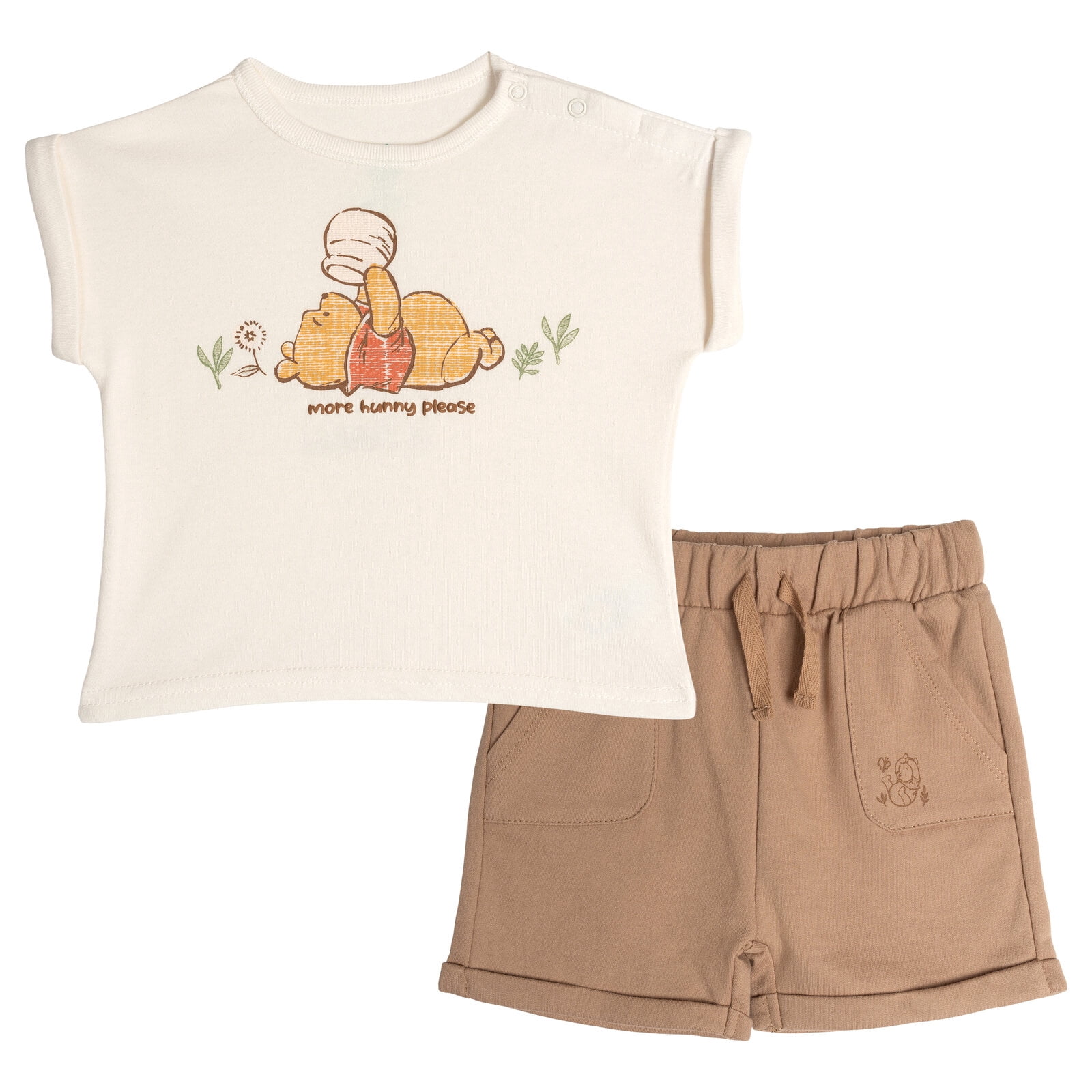 Disney Winnie the Pooh Baby Boys' French Terry 2-Piece T-Shirt and Shorts Set Pooh Beige Brown