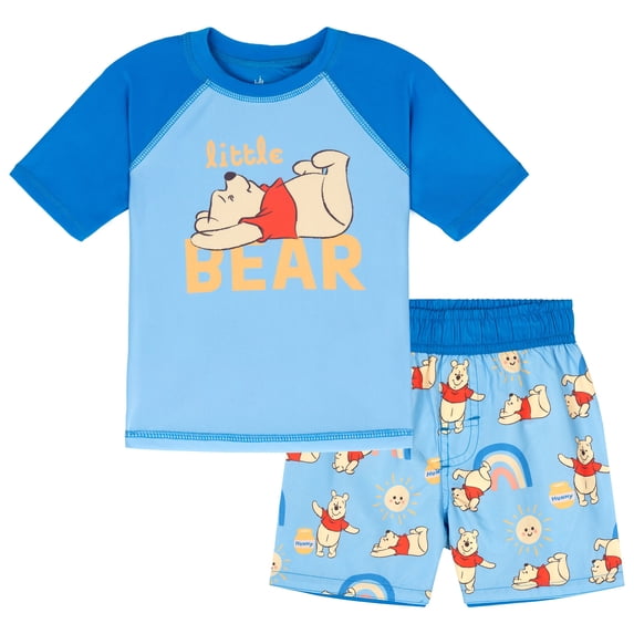 Disney Winnie the Pooh Baby Boys' Swimwear 2-Piece Rash Guard and Swim Trunks Set Navy Blue