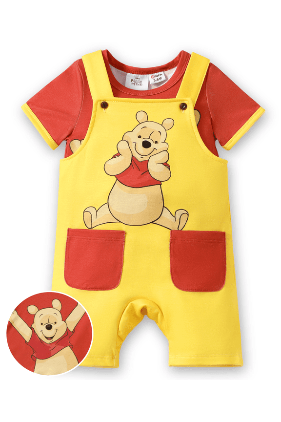 Winnie the Pooh Baby Gifts Sets Graphic Tee and Overalls with Pockets Shortall Set Newborn 3-6 Months
