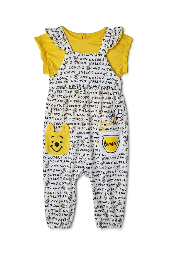 Disney Winnie the Pooh Baby Girl Coverall & Top Outfit, 2 Piece Set