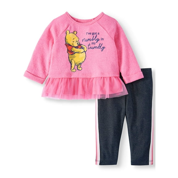 Disney Winnie the Pooh Long Sleeve Tulle Ruffle Tunic and Legging, 2pc Outfit Set (Baby Girls)