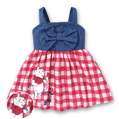 Winnie the Pooh Baby Girls Dresses Graphic Sleeveless Denim Outfits Clothes for Little Girl Sizes 3M-5T Blue
