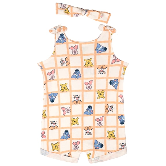 Disney Winnie the Pooh Baby Girls' Sleeveless Romper and Headband Set Peach Cream
