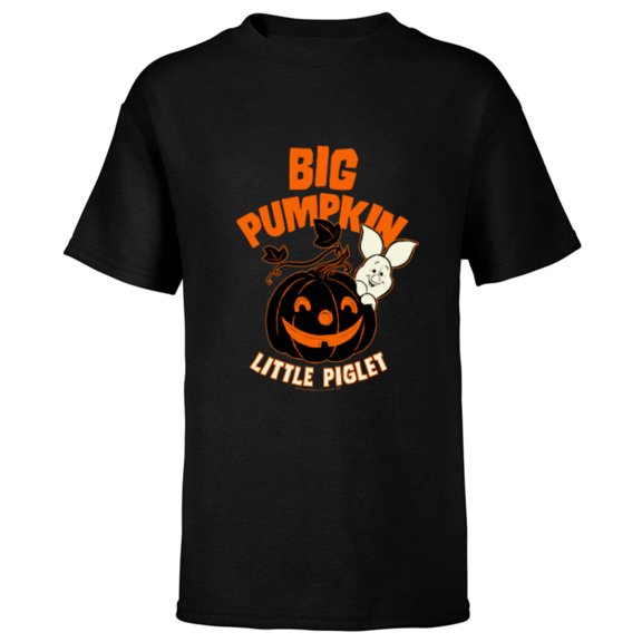 Disney Winnie the Pooh Big Pumpkin Little Piglet Halloween - Short Sleeve T-Shirt for Kids - Customized-Black