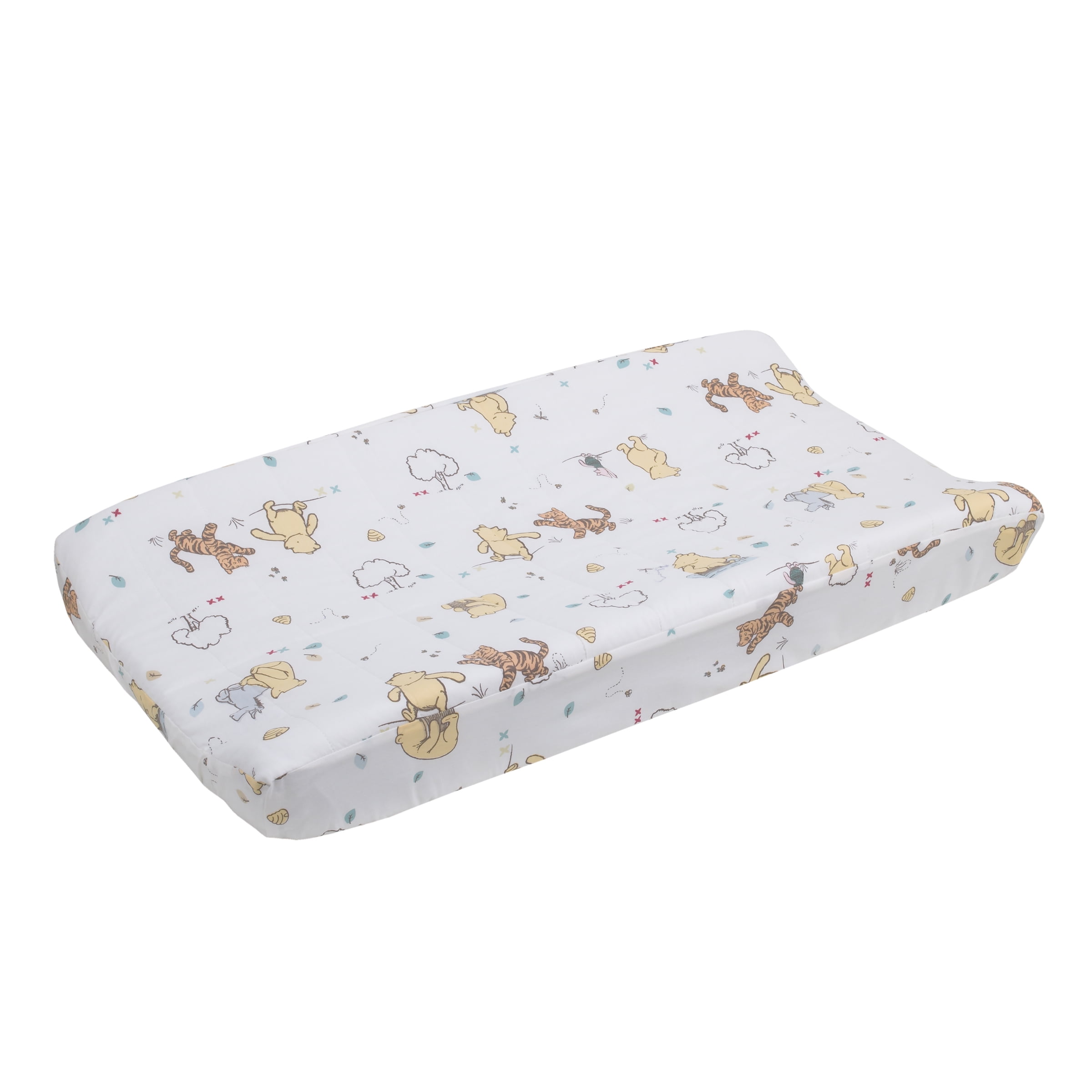 Disney Winnie The Pooh Classic Pooh 100 Cotton Quilted Changing Pad Cover in Ivory Butter Aqua Orange