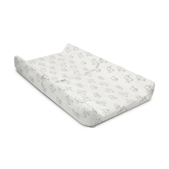 Disney Winnie the Pooh Contoured Changing Pad with Plush Cover by Delta Children Machine Washable Cover and Waterproof Outer Layer, Grey