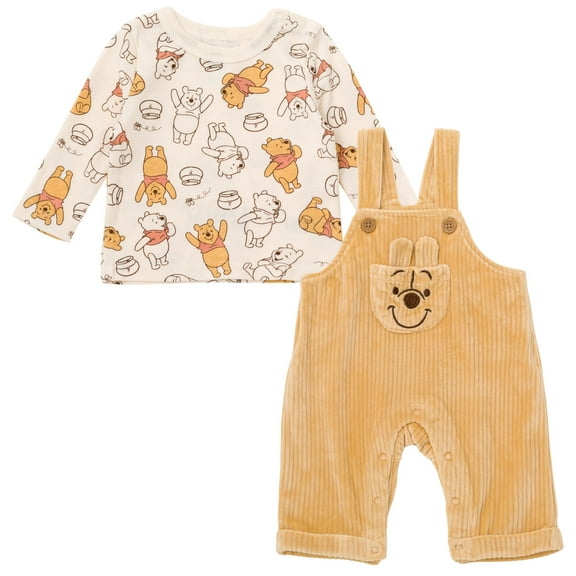 Disney Winnie the Pooh Corduroy Square Neck Ribbed Overall and T-Shirt Newborn to Infant