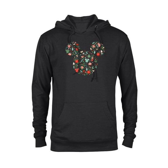 Disney Mickey Mouse Head Icon Christmas Ornaments & Holly - Pullover Hoodie for Adults - Customized-Black