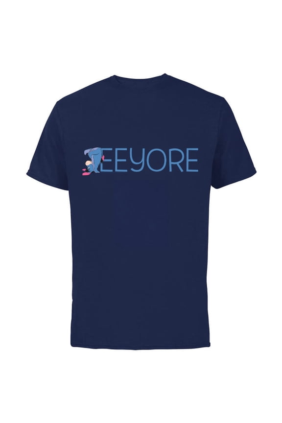 Winnie the Pooh Eeyore Classic Lettering - Short Sleeve Cotton T-Shirt for Adults - Customized-Navy