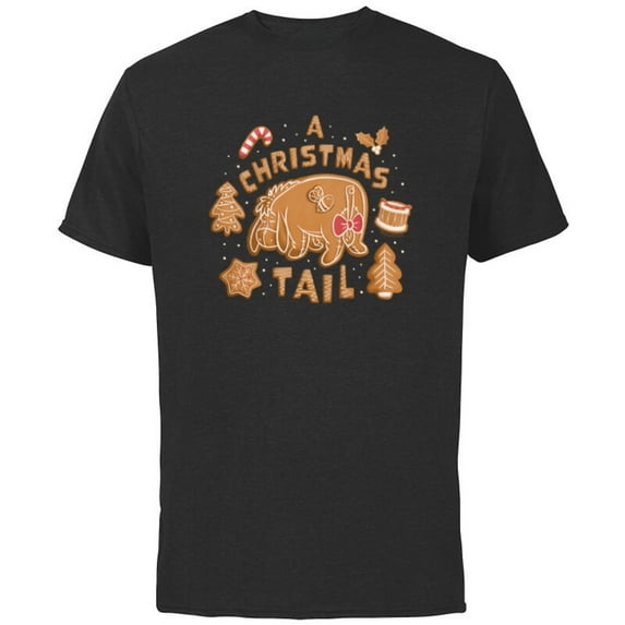 Disney Winnie the Pooh Eeyore Gingerbread A Christmas Tail - Short Sleeve Cotton T-Shirt for Adults - Customized-Black