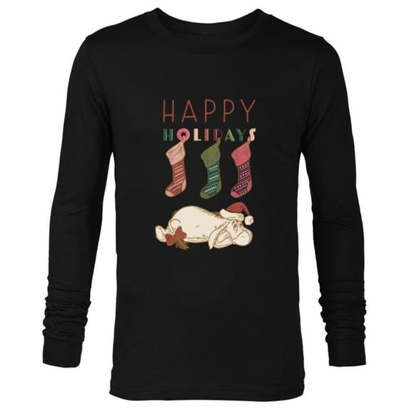 Disney Winnie the Pooh Eeyore Happy Holidays - Long Sleeve T-Shirt for Men - Customized-Black