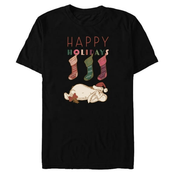 Disney Winnie the Pooh Eeyore Happy Holidays - Short Sleeve Blended T-Shirt for Adults - Customized-Black