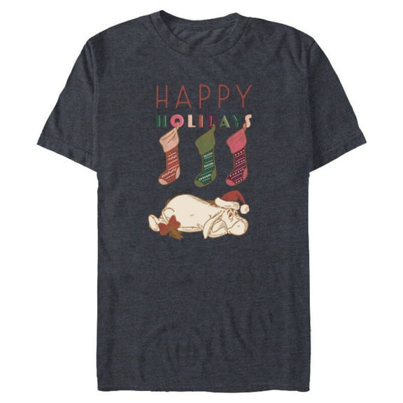Disney Winnie the Pooh Eeyore Happy Holidays - Short Sleeve Blended T-Shirt for Adults - Customized-Navy Heather