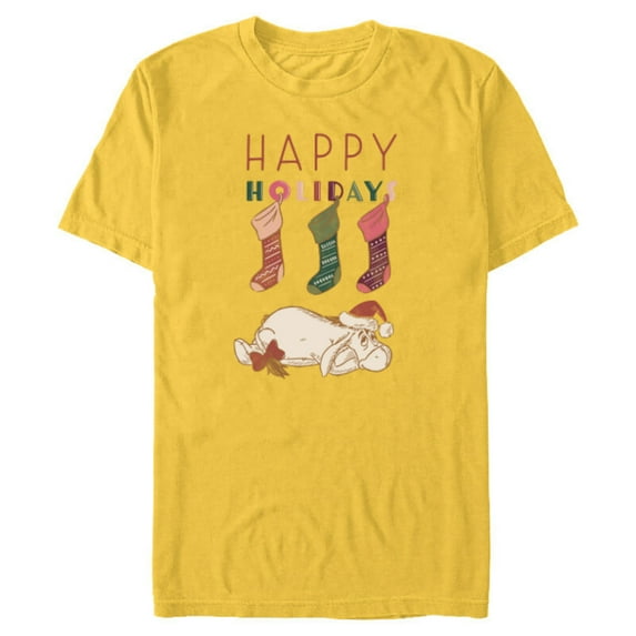 Disney Winnie the Pooh Eeyore Happy Holidays - Short Sleeve Blended T-Shirt for Adults - Customized-Yellow