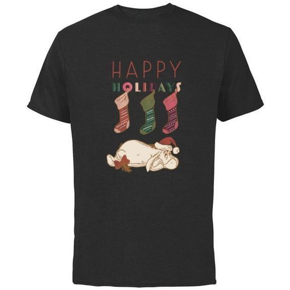 Disney Winnie the Pooh Eeyore Happy Holidays - Short Sleeve Cotton T-Shirt for Adults - Customized-Black