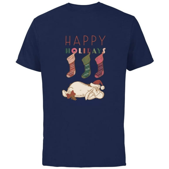 Disney Winnie the Pooh Eeyore Happy Holidays - Short Sleeve Cotton T-Shirt for Adults - Customized-Navy