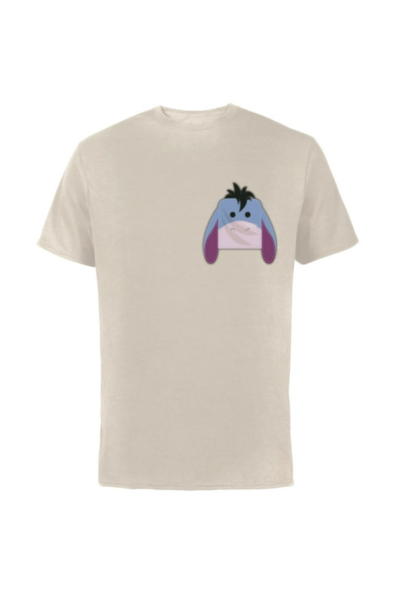 Winnie the Pooh Eeyore Small Block Character Pocket - Short Sleeve Cotton T-Shirt for Adults - Customized-Natural