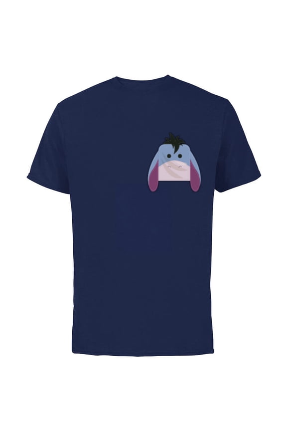 Winnie the Pooh Eeyore Small Block Character Pocket - Short Sleeve Cotton T-Shirt for Adults - Customized-Navy