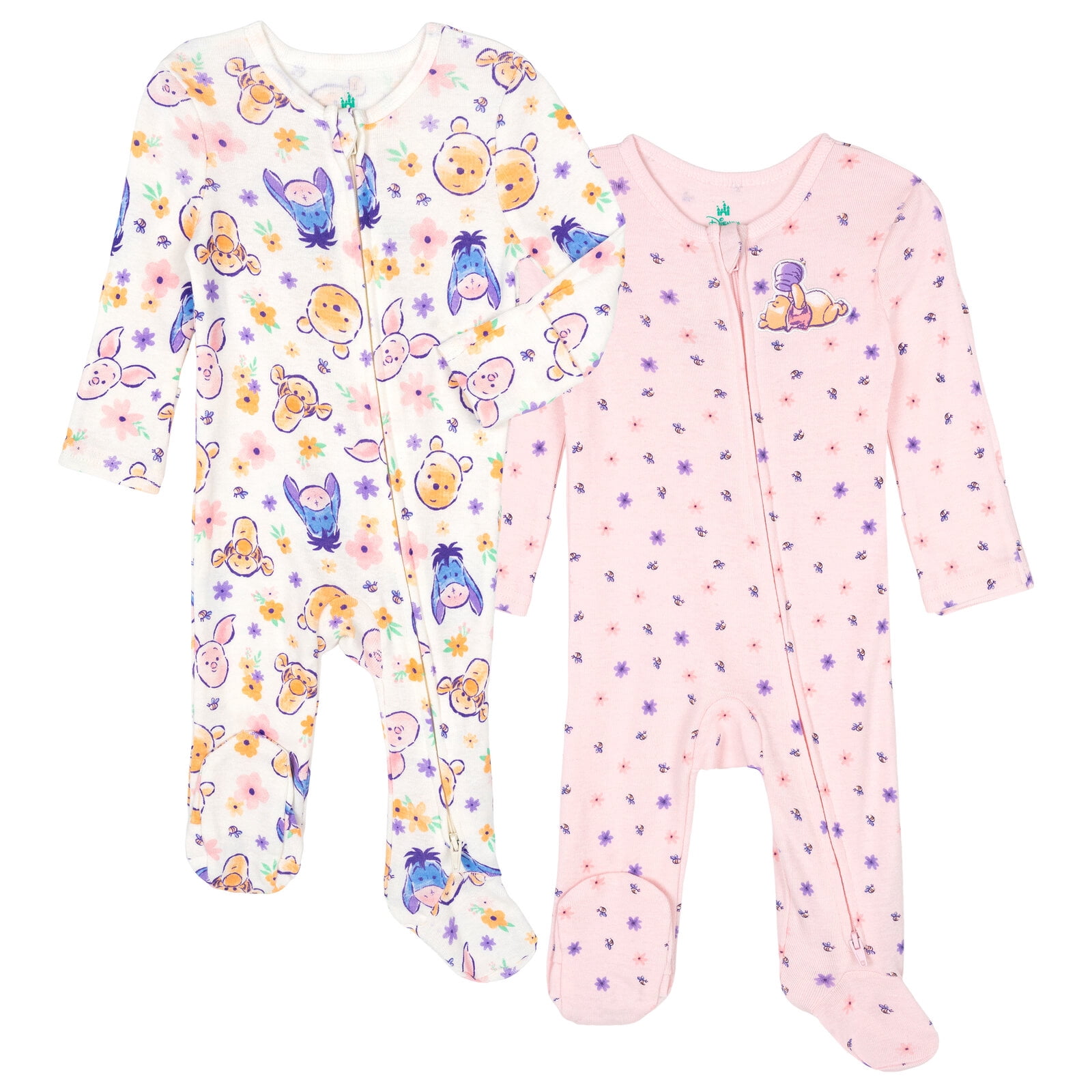 Disney Winnie the Pooh Baby Girls' 2-Pack Footed Sleep N' Play Coveralls Pooh Pink Ivory