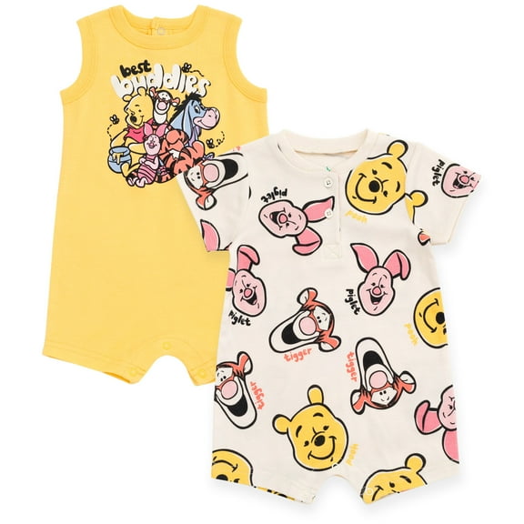 Disney Winnie the Pooh Eeyore Tigger Henley Romper 2 Pack Newborn to Infant
