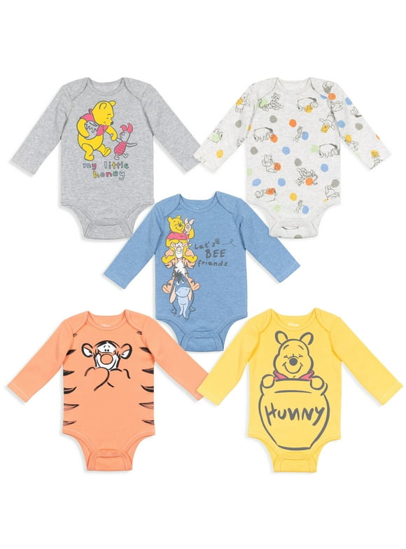Winnie the Pooh Eeyore Tigger Piglet 5 Pack Bodysuits Newborn to Infant