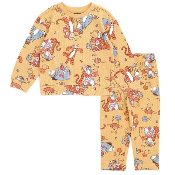 Disney Winnie the Pooh Eeyore Tigger Waffle Knit T-Shirt and Pants Outfit Set Newborn to Little Kid