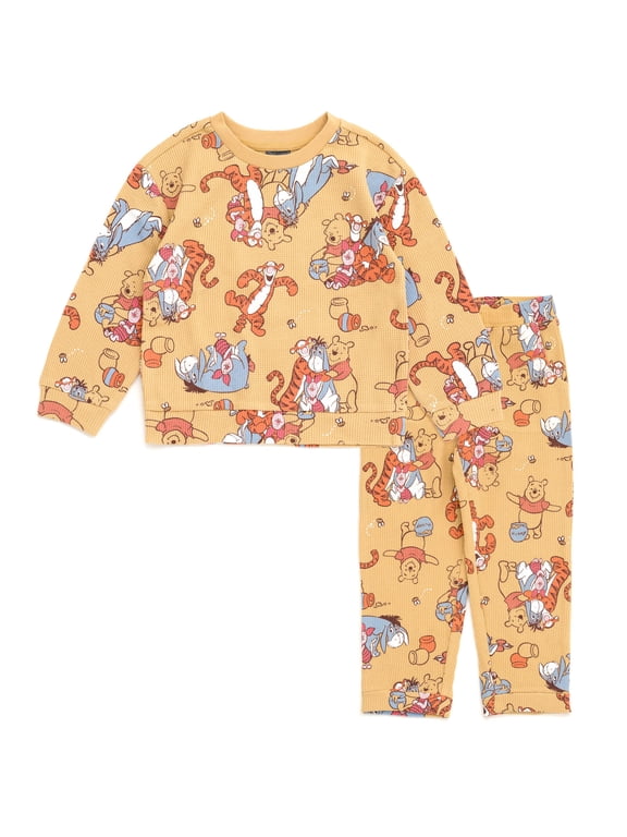 Winnie the Pooh Eeyore Tigger Waffle Knit T-Shirt and Pants Outfit Set Newborn to Little Kid