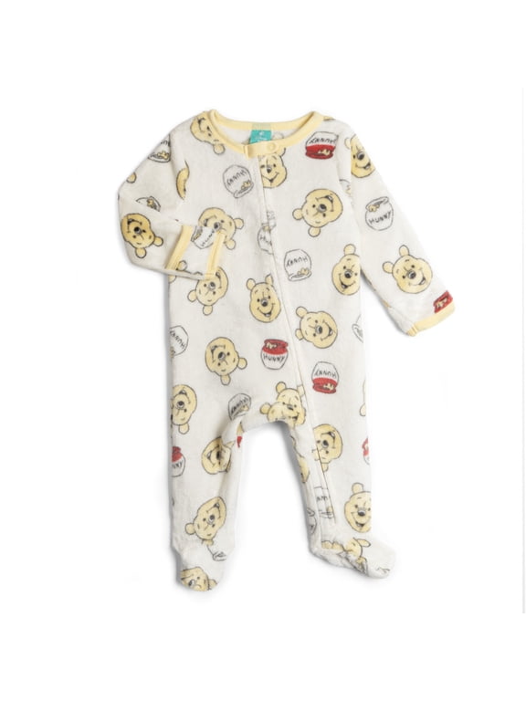 Winnie the Pooh Baby Boy or Girl Fleece Footed Sleep N' Play Tusk Off White