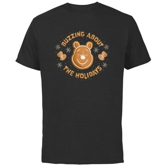 Disney Winnie the Pooh Gingerbread Buzzing About Holidays - Short Sleeve Cotton T-Shirt for Adults - Customized-Black