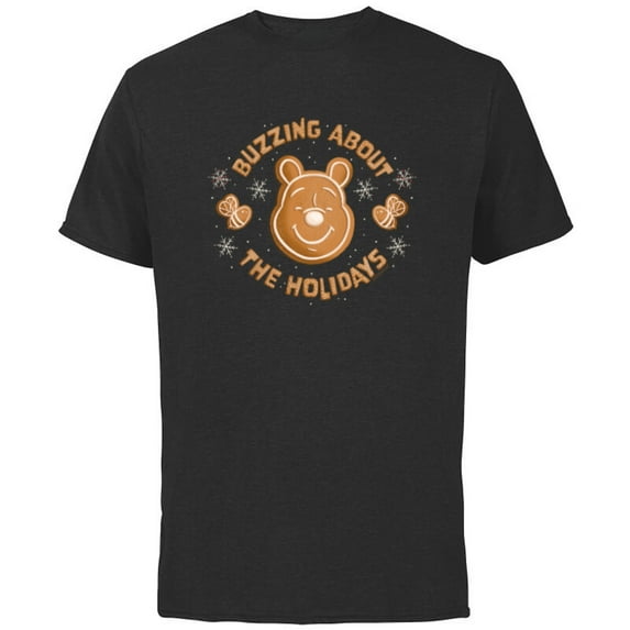 Disney Winnie the Pooh Gingerbread Buzzing About Holidays - Short Sleeve Cotton T-Shirt for Adults - Customized-Black