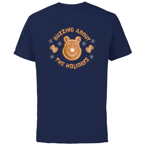Disney Winnie the Pooh Gingerbread Buzzing About Holidays - Short Sleeve Cotton T-Shirt for Adults - Customized-Navy