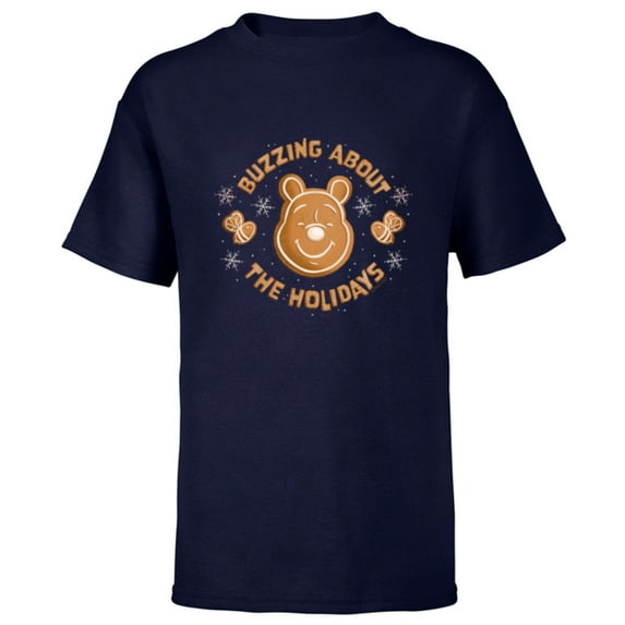 Disney Winnie the Pooh Gingerbread Buzzing About Holidays - Short Sleeve T-Shirt for Kids - Customized-Navy