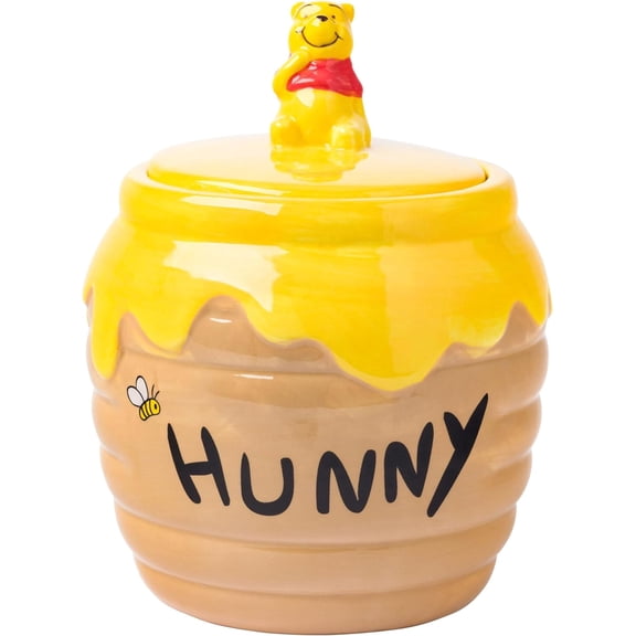 Silver Buffalo Disney Winnie the Pooh Honey "Hunny" Pot Sculpted 3D Hand Painted Ceramic Snack Cookie Jar (Small)