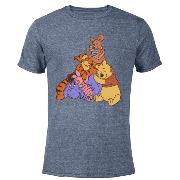Disney Winnie the Pooh Hundred Acre Kanga Roo Group Hug - Short Sleeve Blended T-Shirt for Adults - Customized-Navy Heather
