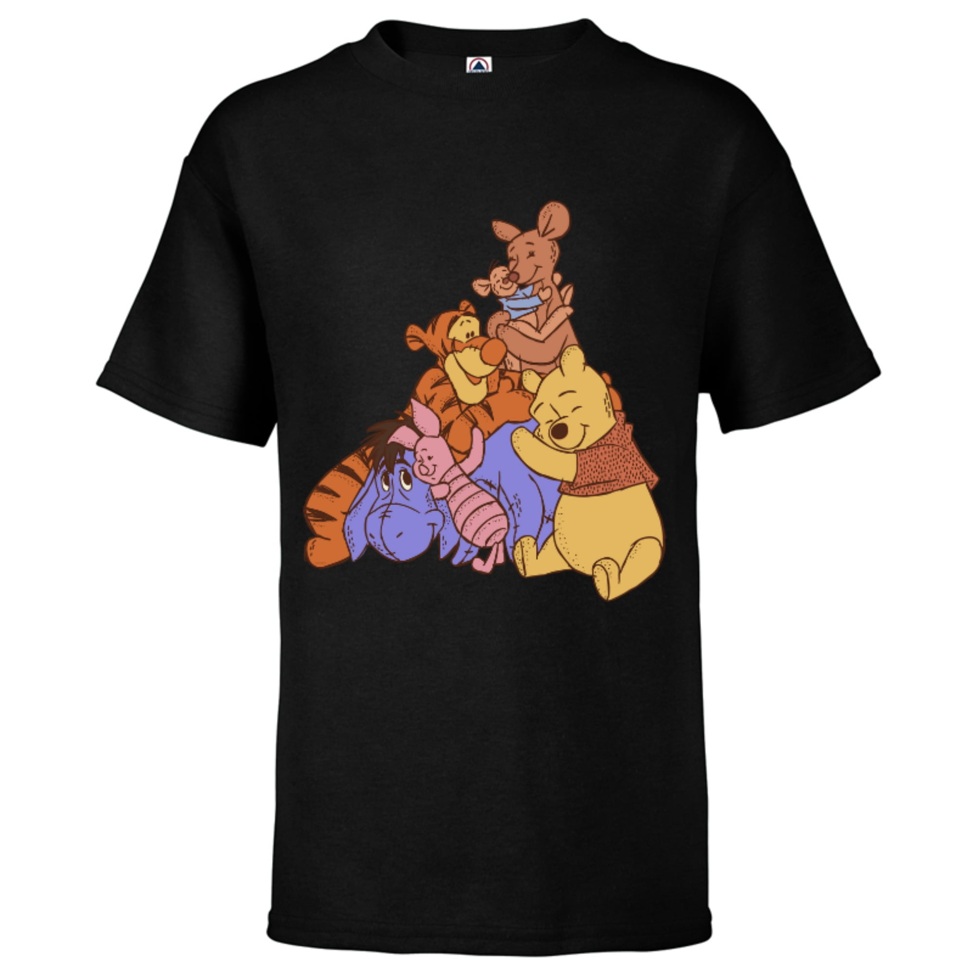 Disney Winnie the Pooh Hundred Acre Kanga Roo Group Hug - Short Sleeve  T-Shirt for Kids - Customized-Black