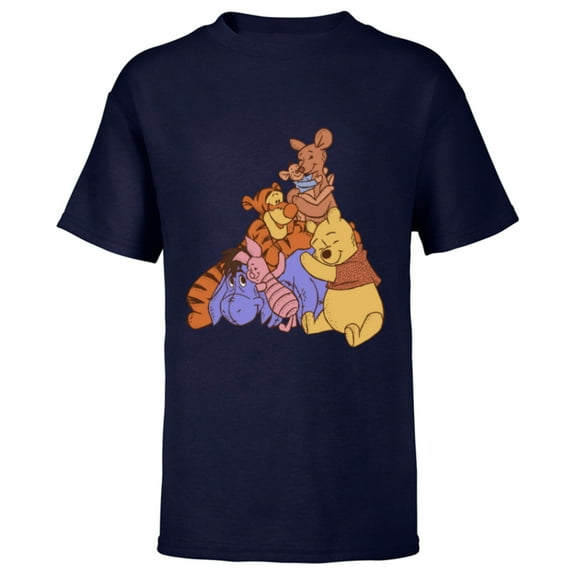 Disney Winnie the Pooh Hundred Acre Kanga Roo Group Hug - Short Sleeve T-Shirt for Kids - Customized-Navy