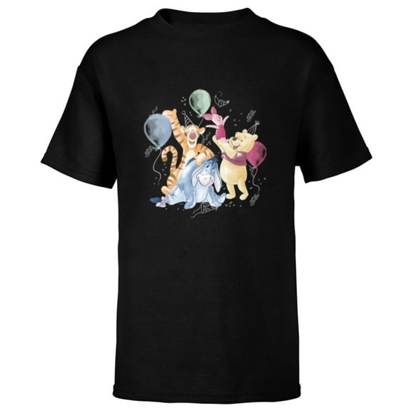 Disney Winnie the Pooh Hundred Acre Wood Birthday - Short Sleeve T-Shirt for Kids - Customized-Black