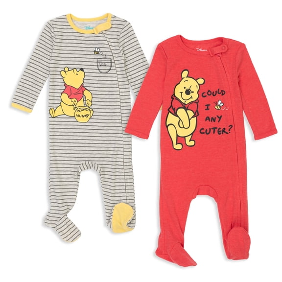 Disney Winnie the Pooh Baby Boys' 2-Pack Footed One-Piece Sleep N' Play Pooh Red Yellow