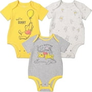 Disney Winnie the Pooh Infant Baby Boys 3 Pack Cuddly Short Sleeve Bodysuits 6-9 Months