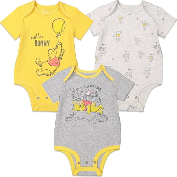 Disney Winnie the Pooh Infant Baby Boys 3 Pack Cuddly Short Sleeve Bodysuits 6-9 Months