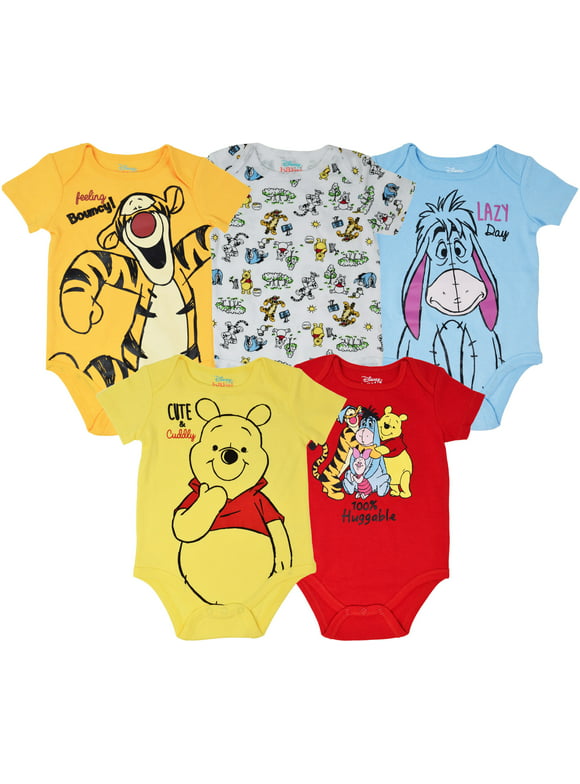 Disney Winnie the Pooh Infant Baby Boys 5 Pack Bodysuits Newborn to Infant