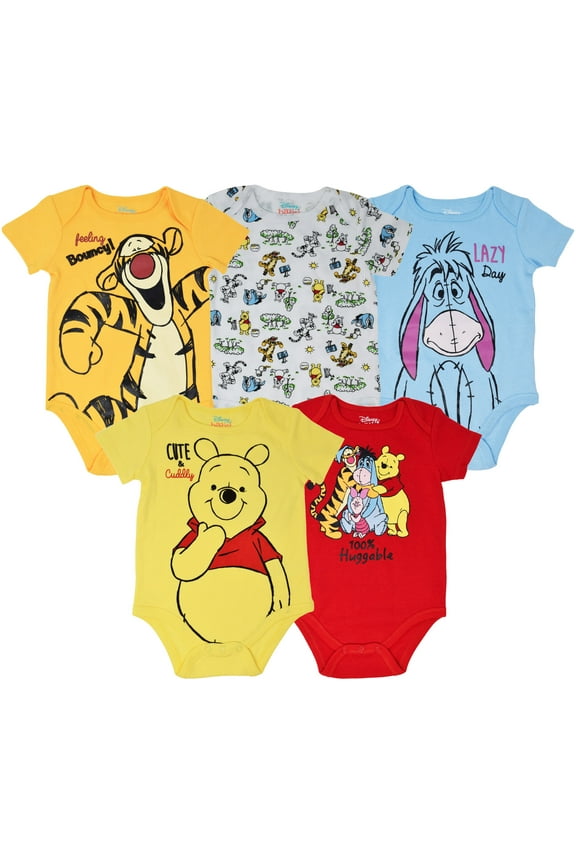 Winnie the Pooh Infant Baby Boys 5 Pack Bodysuits Newborn to Infant