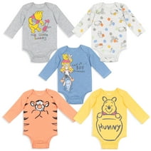Disney Winnie the Pooh Infant Baby Boys 5 Pack Long Sleeve Bodysuits Multicolored 12 Months