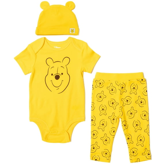 Disney Winnie the Pooh Infant Baby Boys Bodysuit Pants and Hat 3 Piece Outfit Set Newborn to Infant