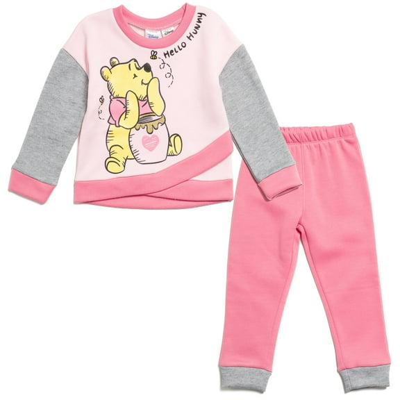 Disney Winnie the Pooh Infant Baby Girls Fleece Crossover Sweatshirt and Pants Set Infant to Toddler