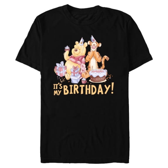 Disney Winnie the Pooh It’s My Birthday - Short Sleeve Blended T-Shirt for Adults - Customized-Black