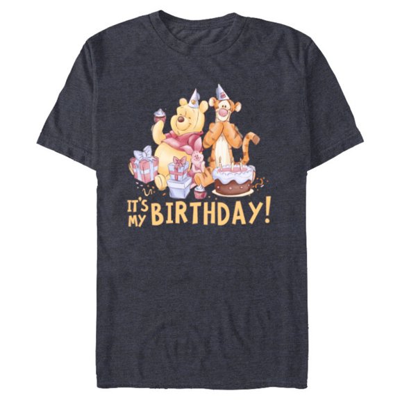 Disney Winnie the Pooh It’s My Birthday - Short Sleeve Blended T-Shirt for Adults - Customized-Navy Heather