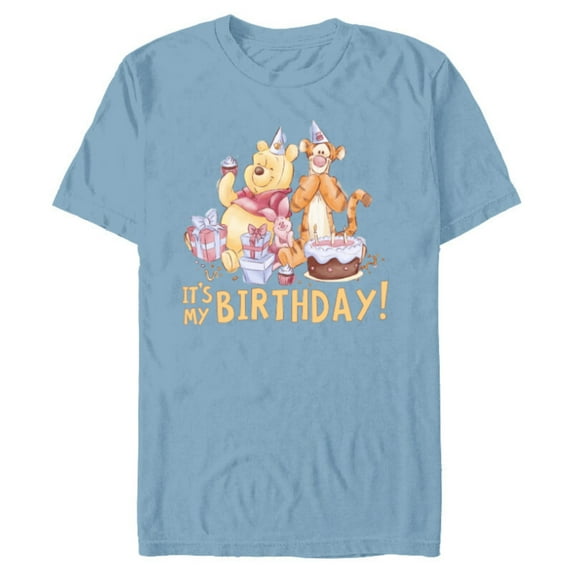 Disney Winnie the Pooh It’s My Birthday - Short Sleeve Blended T-Shirt for Adults - Customized-Ocean Blue
