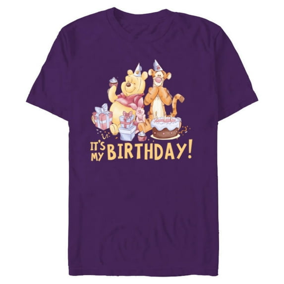 Disney Winnie the Pooh It’s My Birthday - Short Sleeve Blended T-Shirt for Adults - Customized-Purple