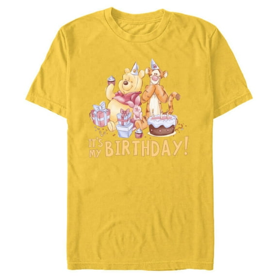 Disney Winnie the Pooh It’s My Birthday - Short Sleeve Blended T-Shirt for Adults - Customized-Yellow